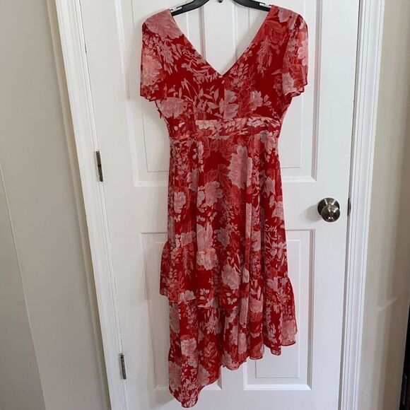 INC International Concepts printed flutter sleeve asymmetrical dress size 4P - Picture 9 of 14